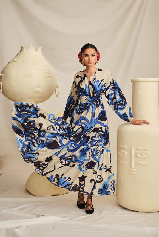 Tulika | Printed Peasant Dress