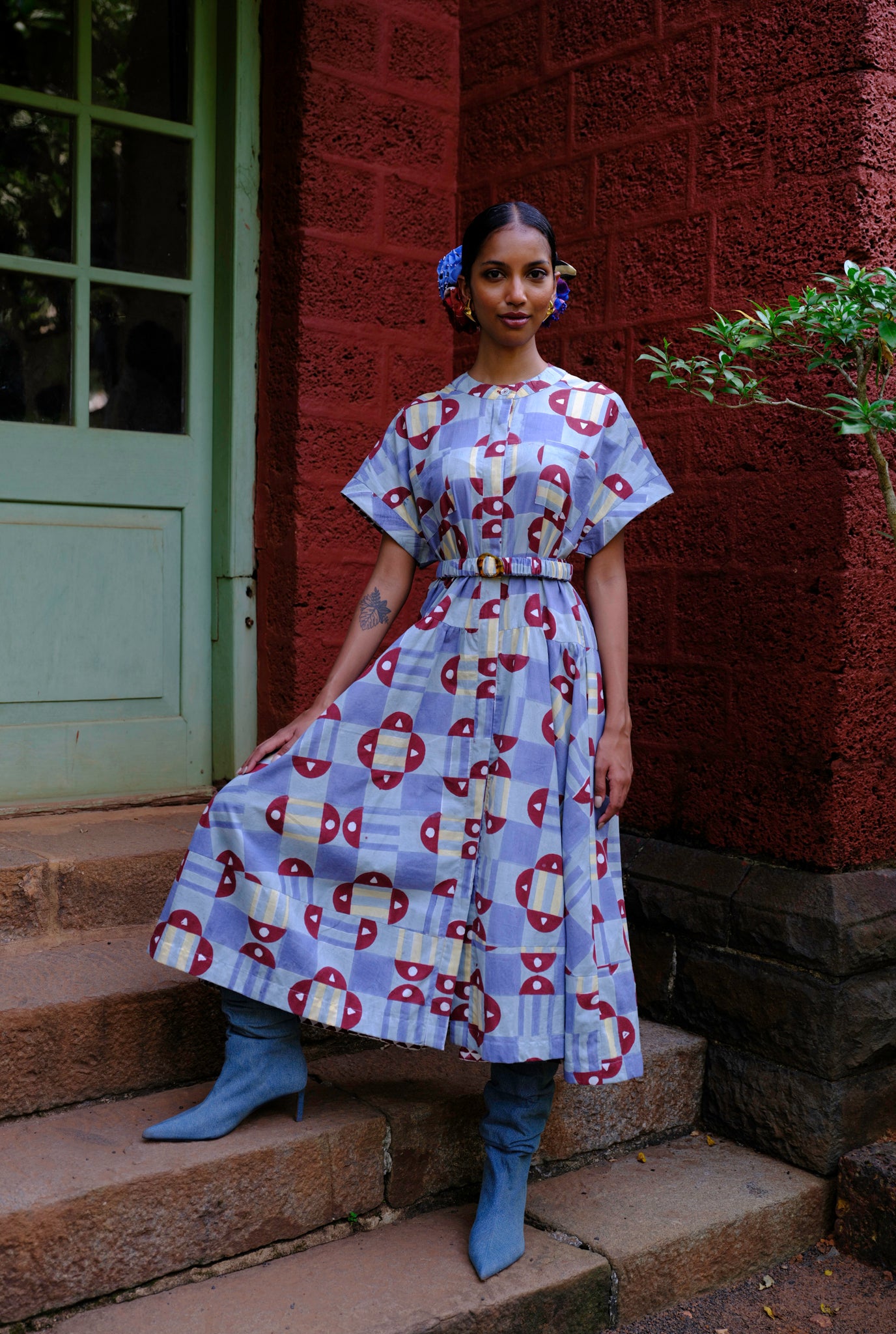 Nannari | Geometric Block Print Dress