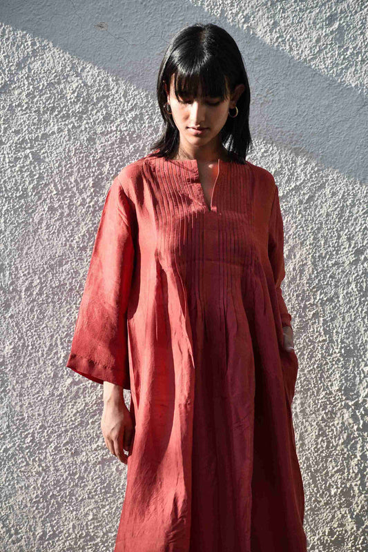 Pleated Red Dress