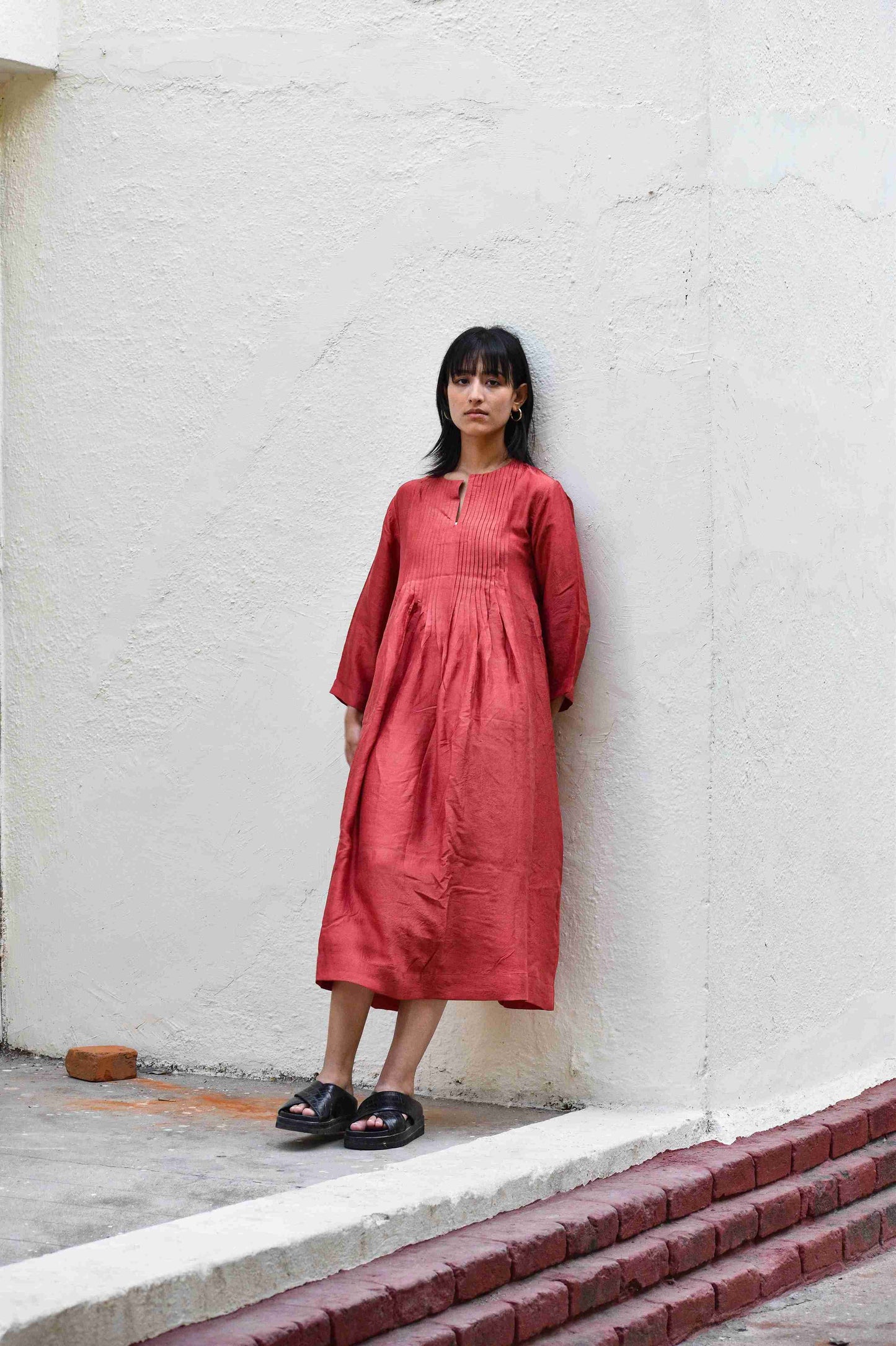 Pleated Red Dress