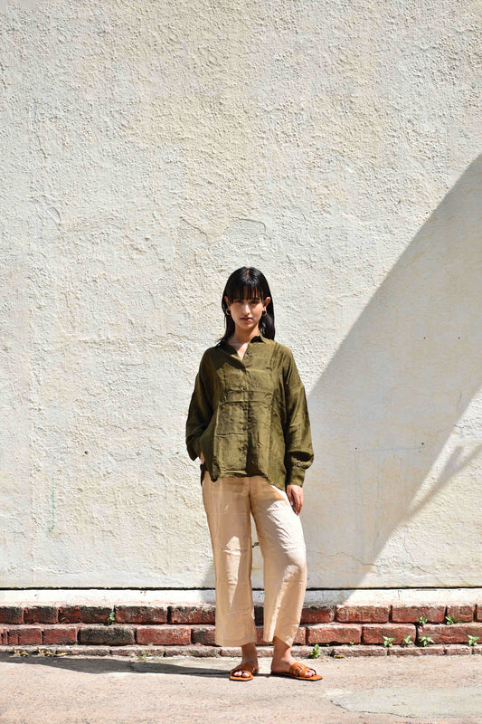 Olive | Silk Oversized Shirt
