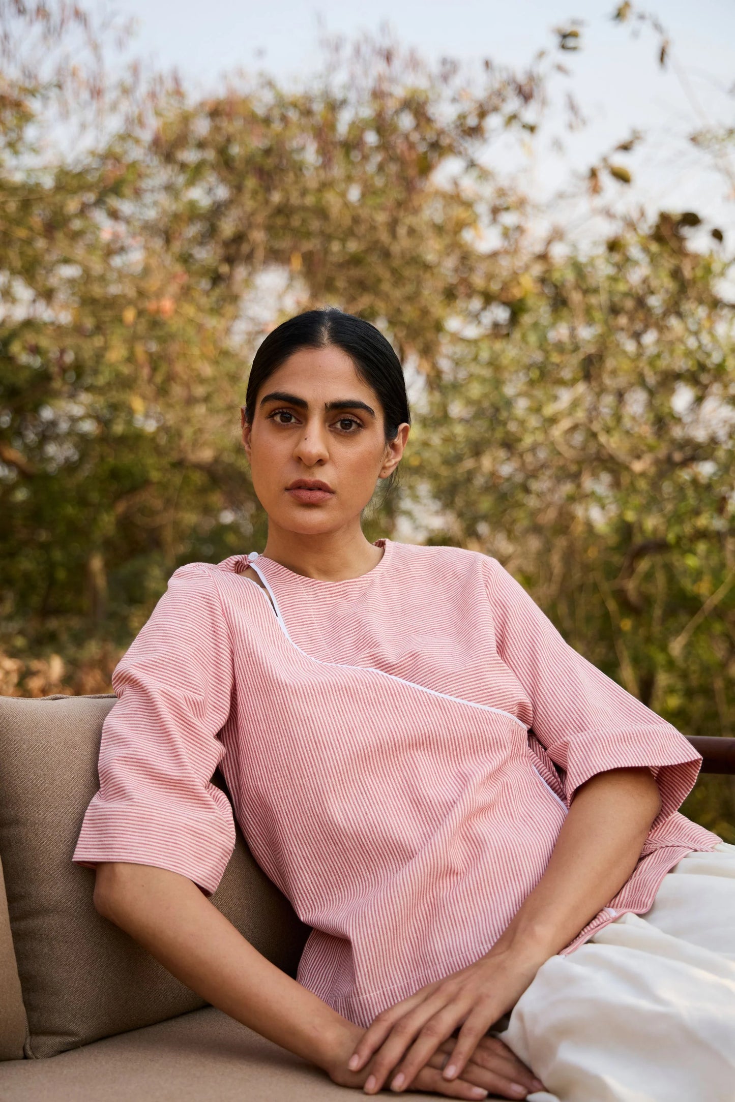 Cinta | Handwoven Red Striped Tie Top