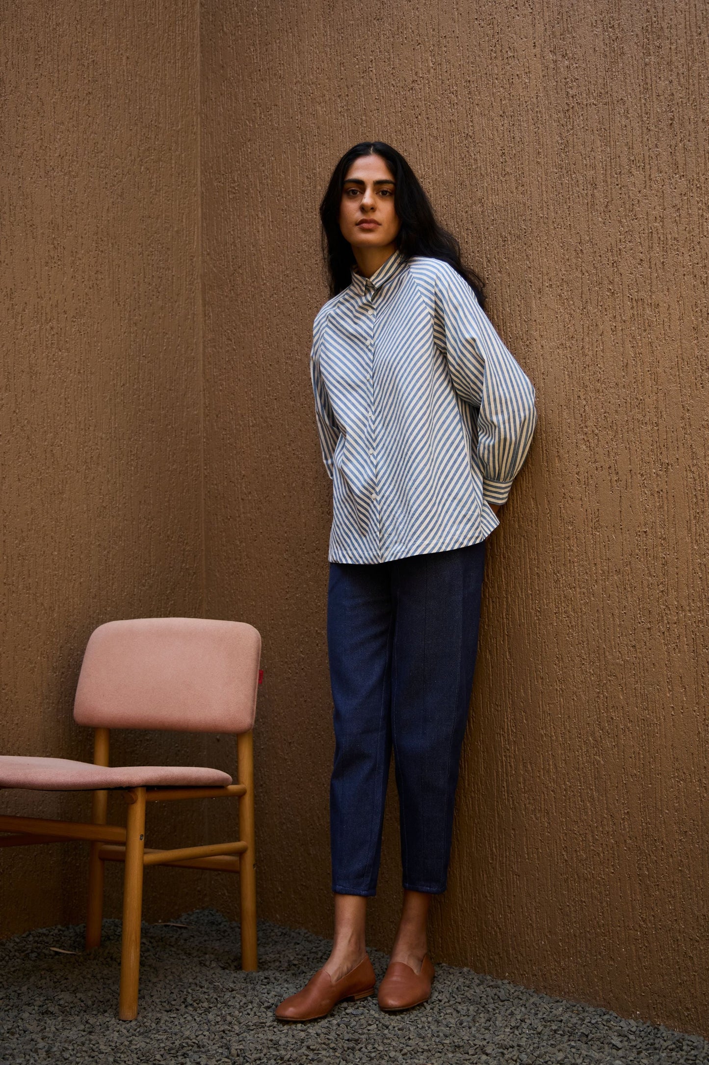 Yeji | Handwoven Blue Striped Shirt