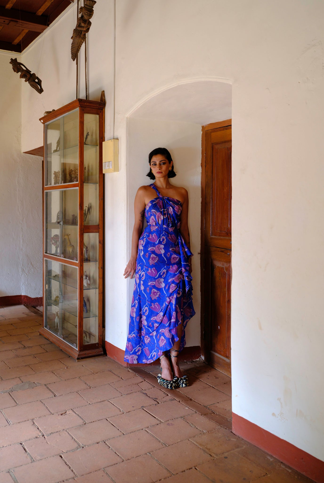 embroidered one shoulder dress Mexican Embroidered One-Shoulder Maxi Evening Dress One Size / Bougainvillea