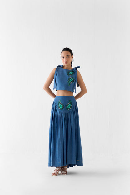 INDIGO CROP TOP & GATHERED SKIRT CO-ORD | Co-ord — image 1