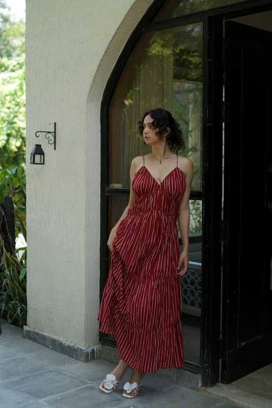 Gigi | Greige & Tan Striped Dress — image 1