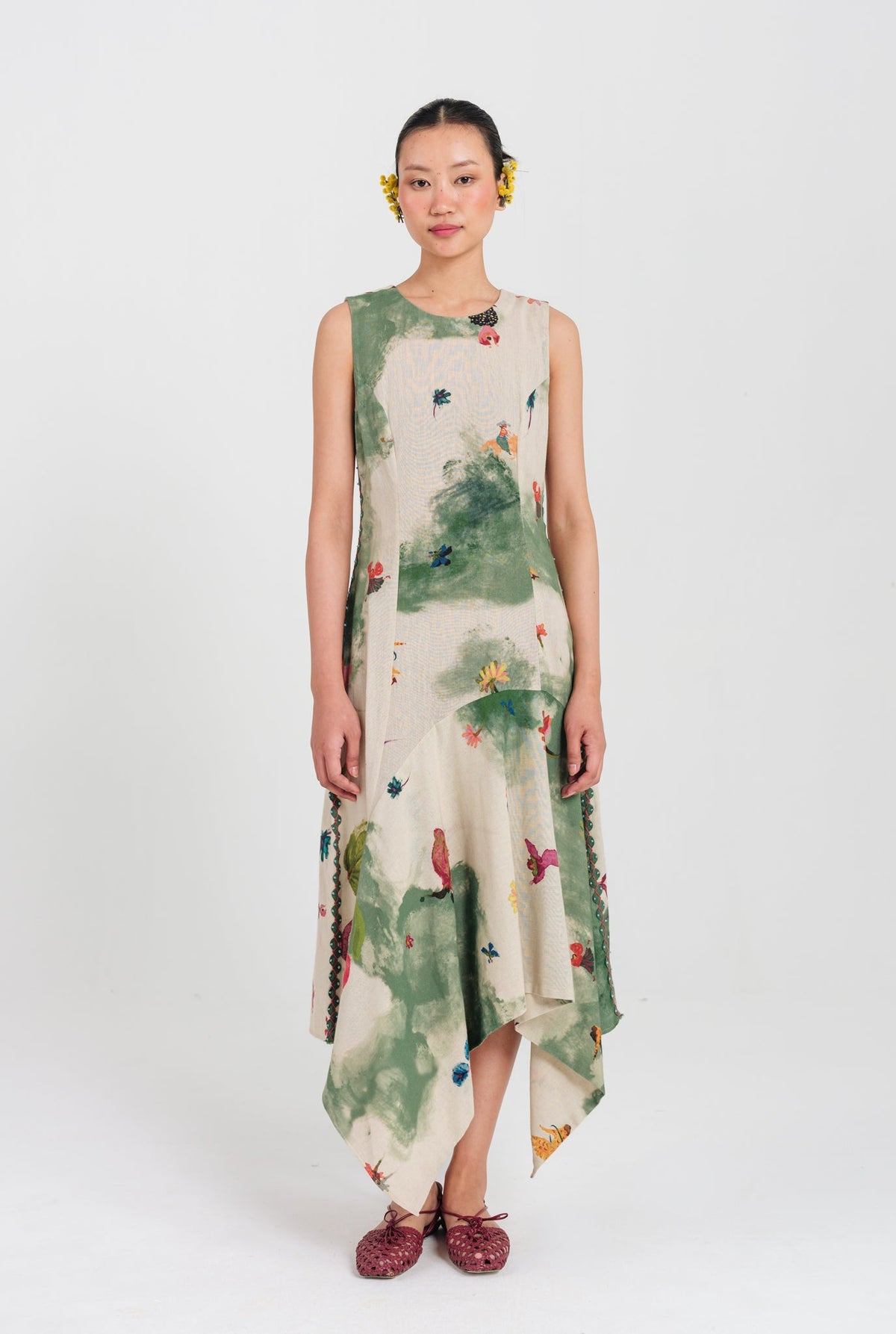 Sway | Green - Beige Asymmetric Dress — image 1