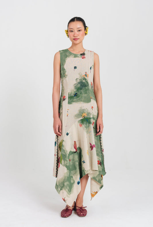 Sway | Green - Beige Asymmetric Dress — image 1