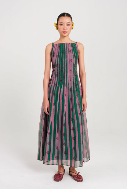 Twirl | Green - Purple Pleated Dress — image 1