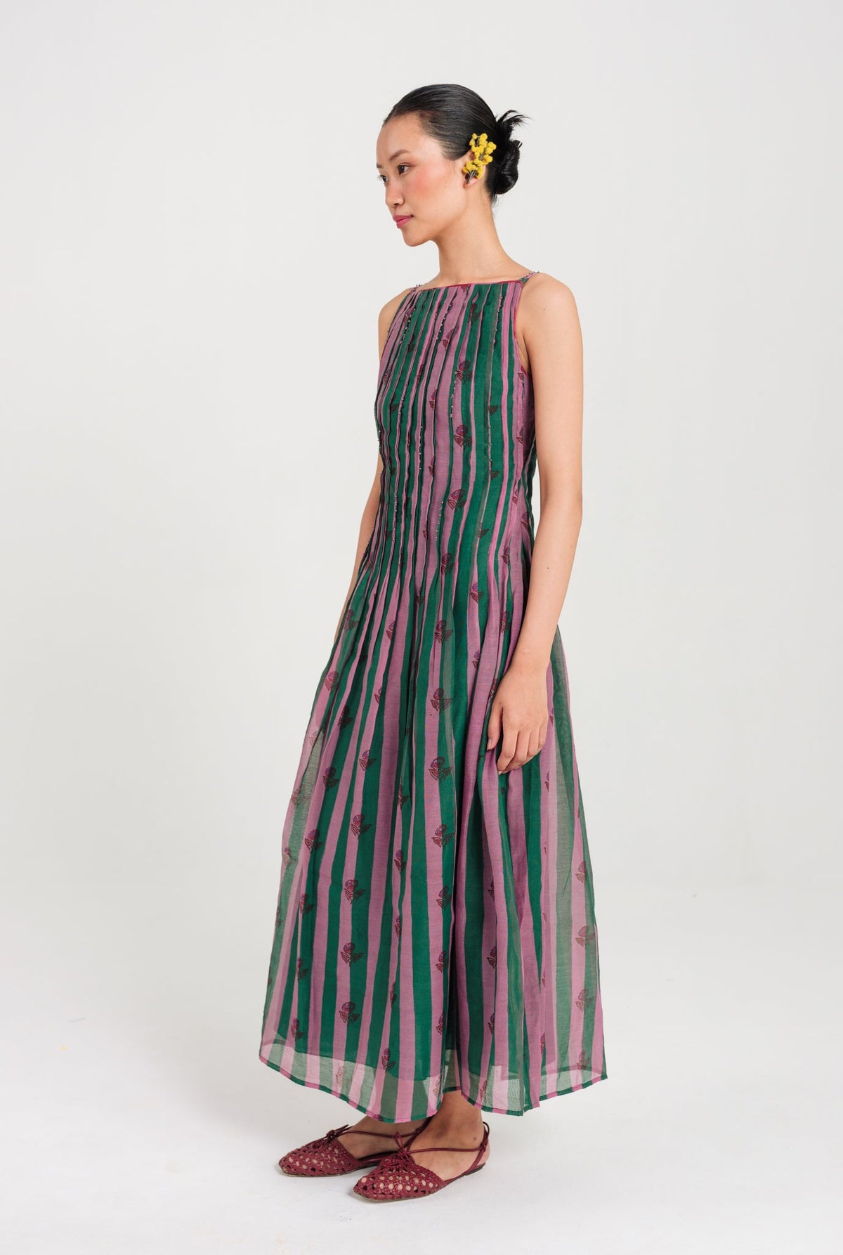 Twirl | Green - Purple Pleated Dress — image 2