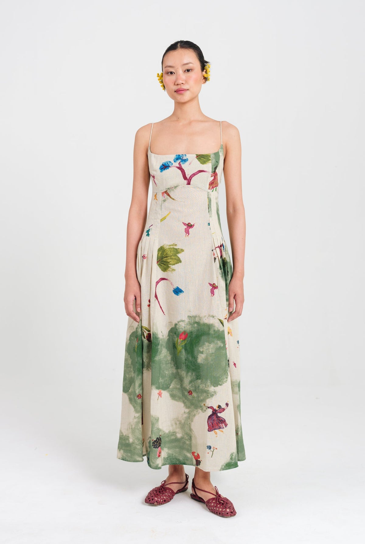 Sway | Green - Beige Pleated Dress — image 2