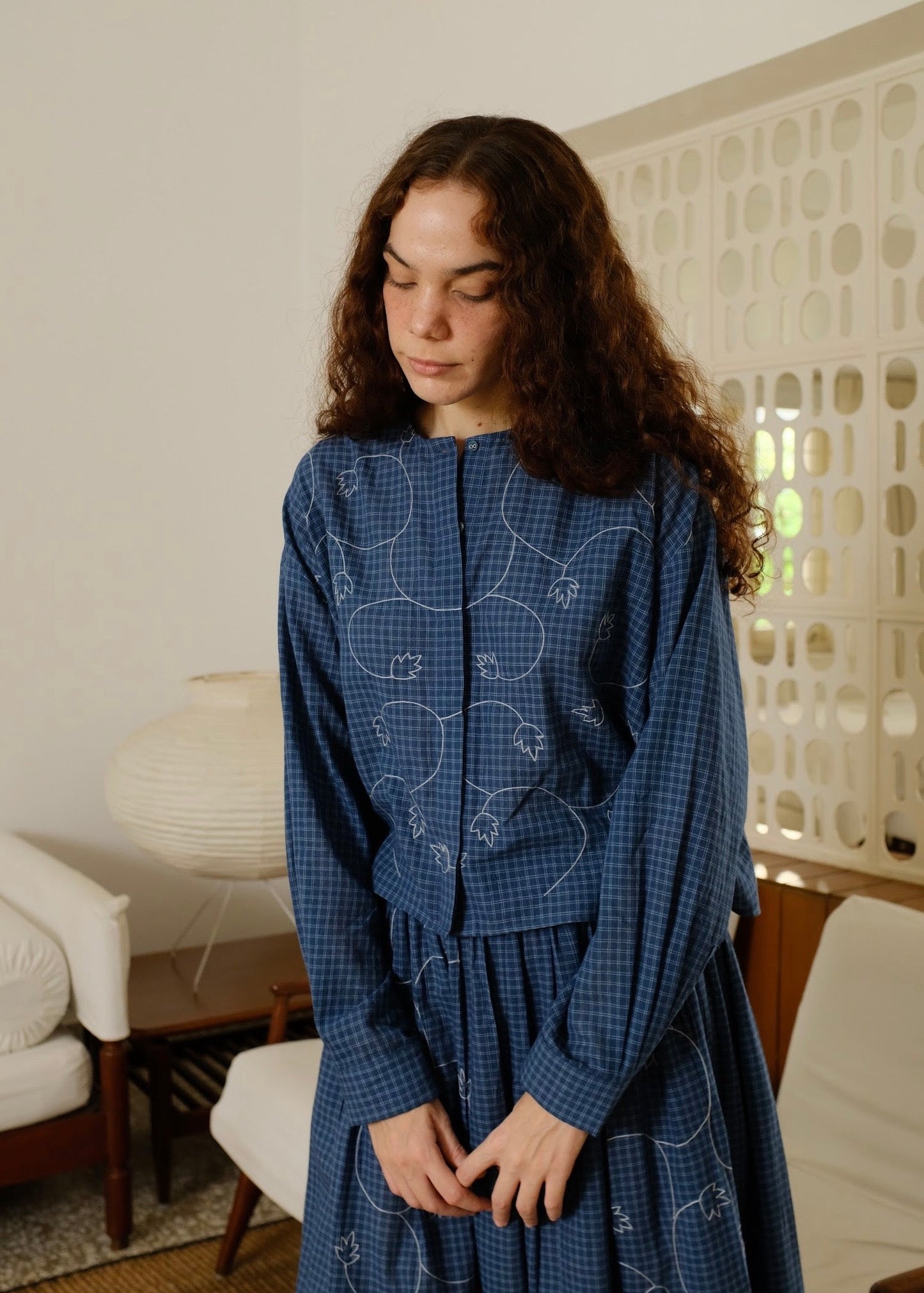 Thea | Washed Navy Checks Cotton Shirt — image 2