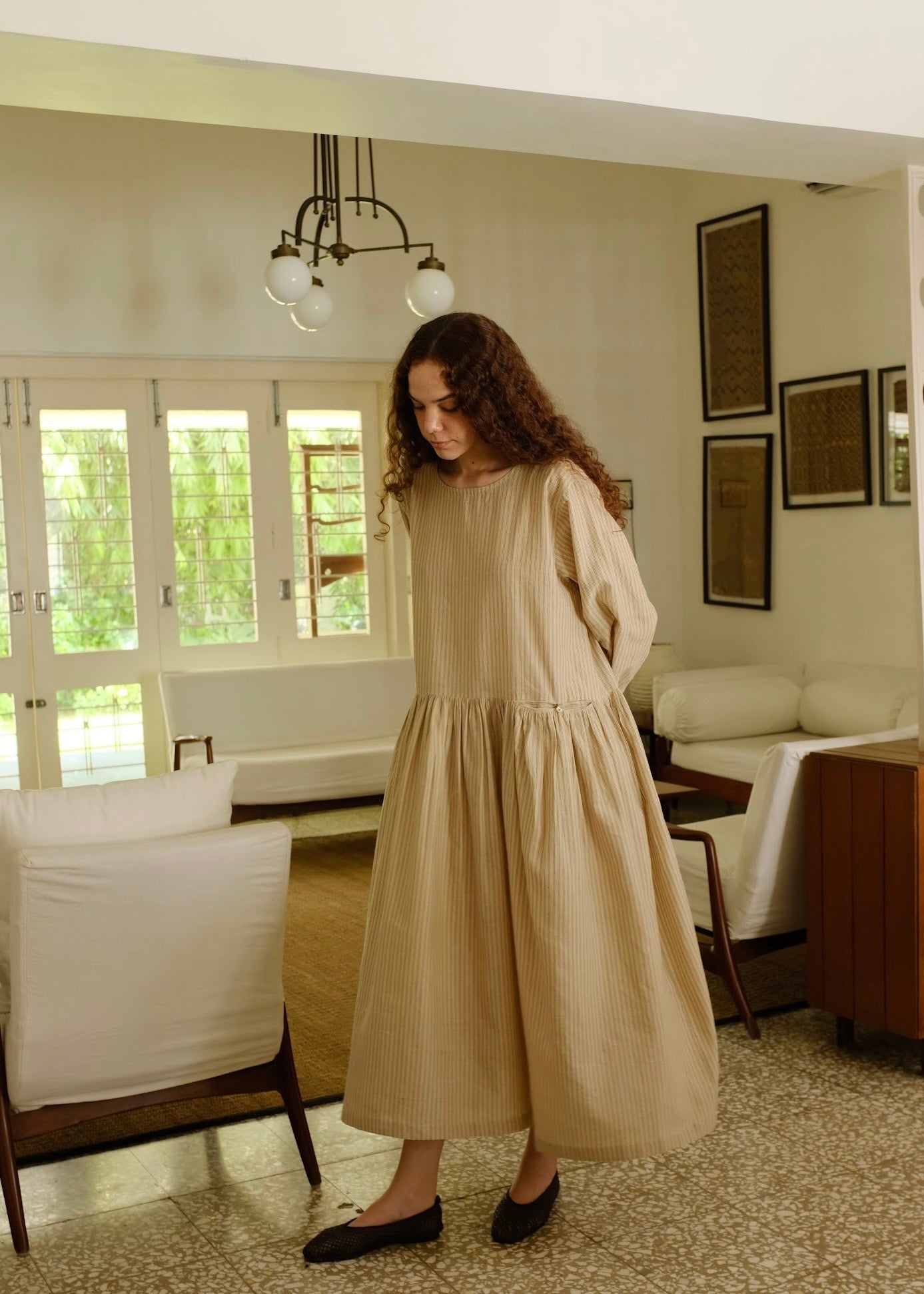 Blake | Oversized Drop-waist Sand Cotton Dress — image 2