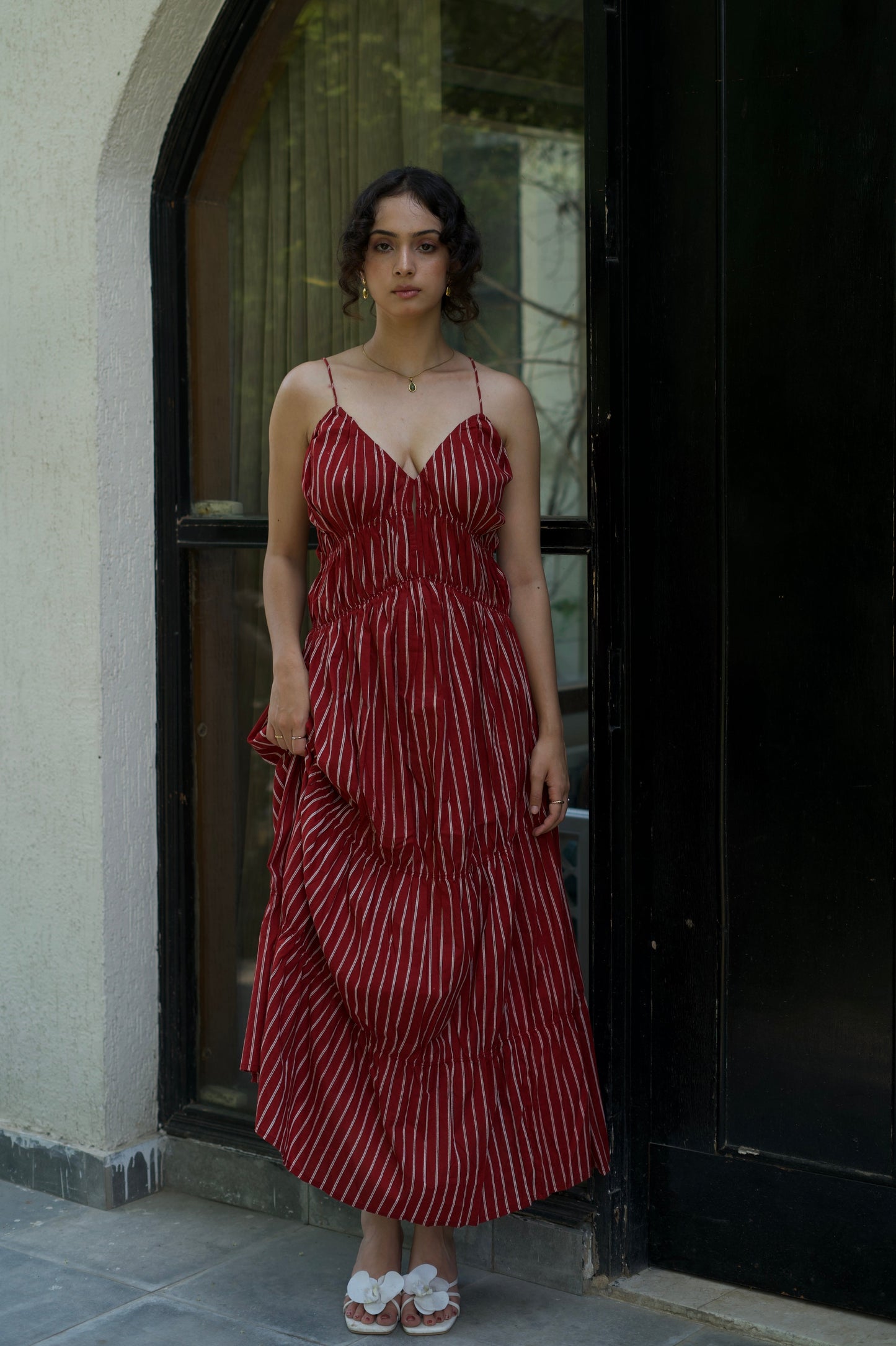 Gigi | Greige & Tan Striped Dress — image 2