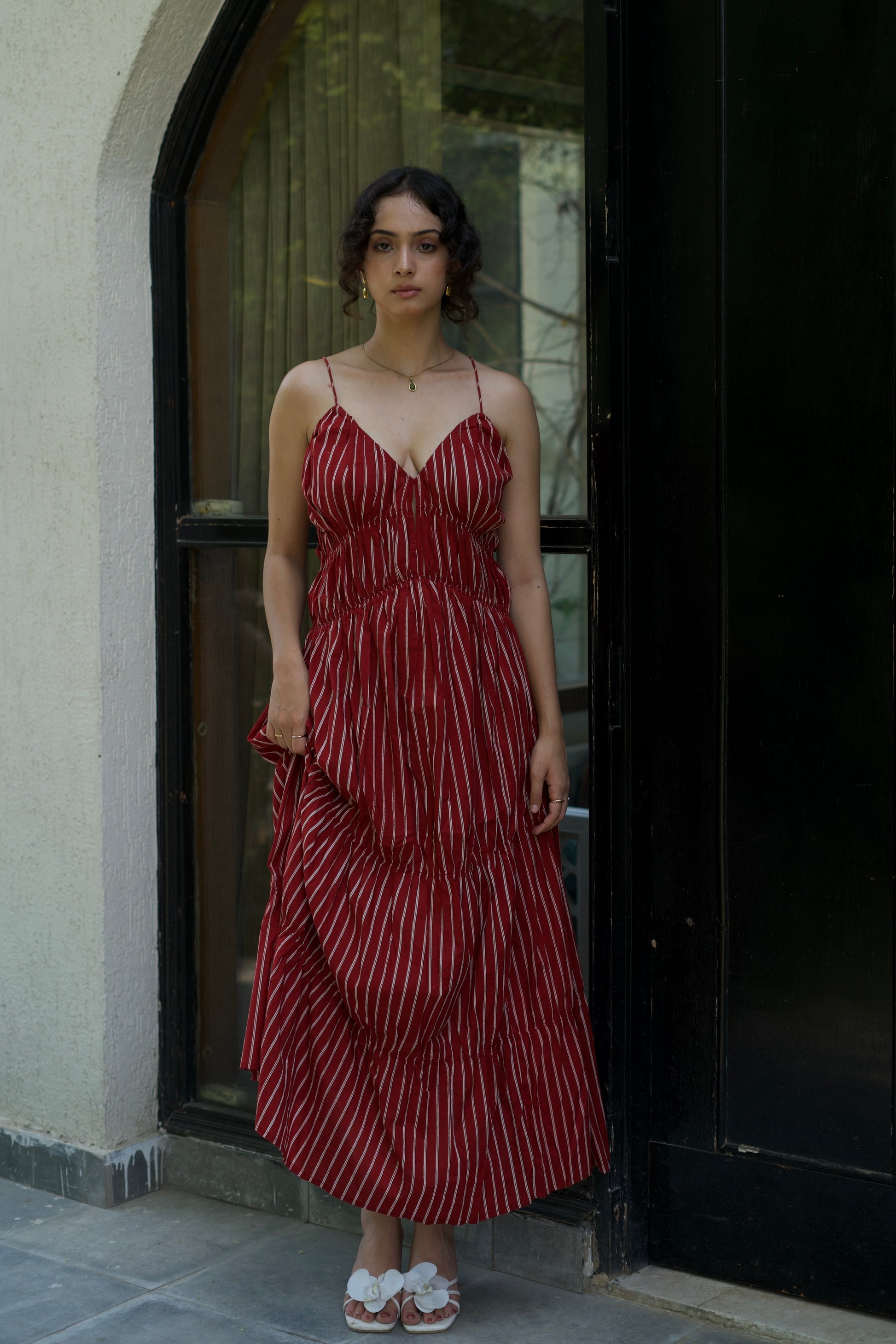 Gigi | Greige & Tan Striped Dress — image 2