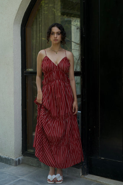 Gigi | Greige & Tan Striped Dress — image 2