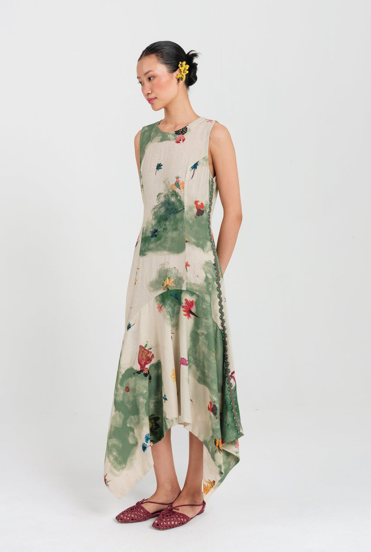Sway | Green - Beige Asymmetric Dress — image 2