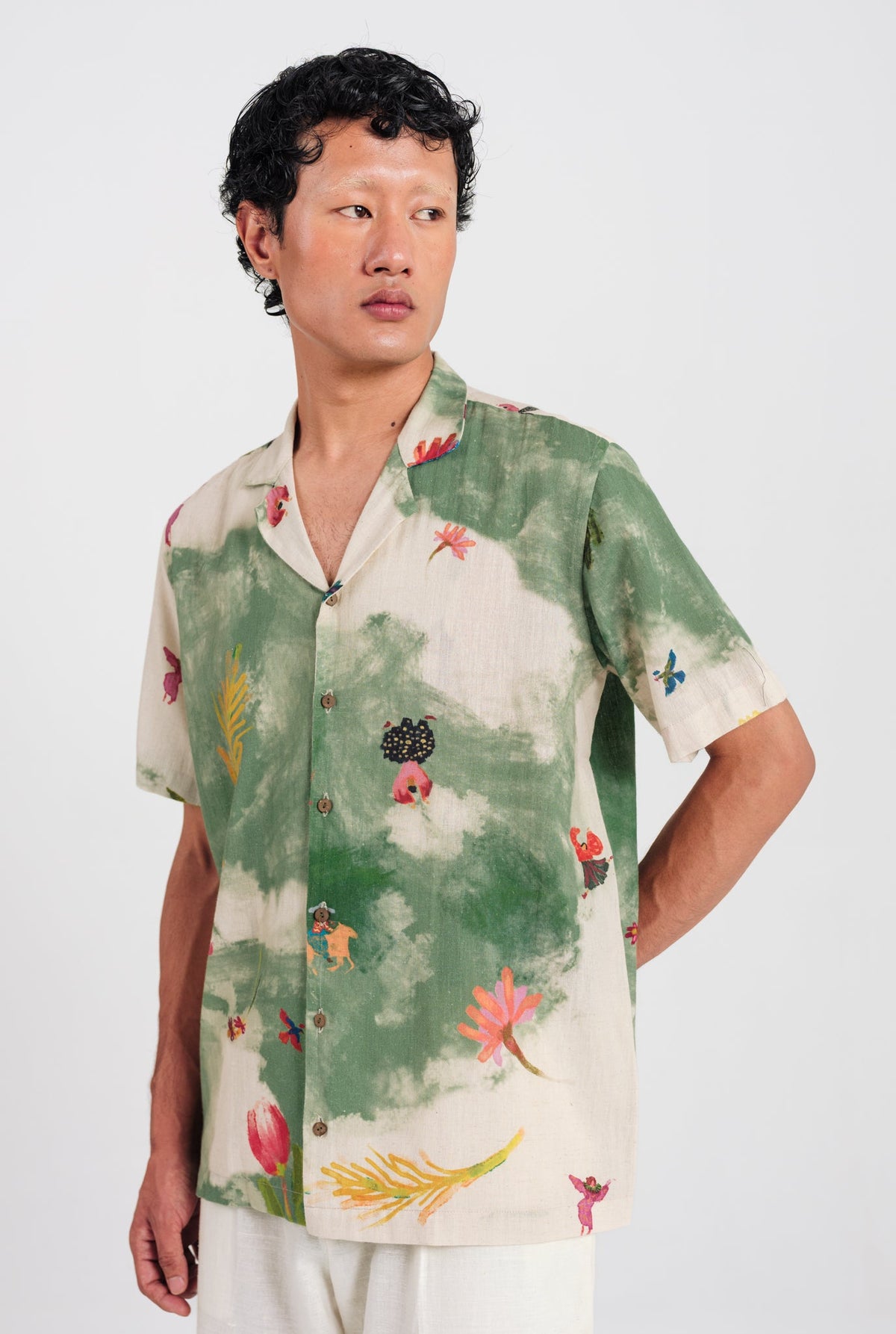 Sway | Green - Beige Men's Shirt — image 3