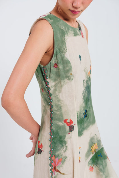 Sway | Green - Beige Asymmetric Dress — image 3