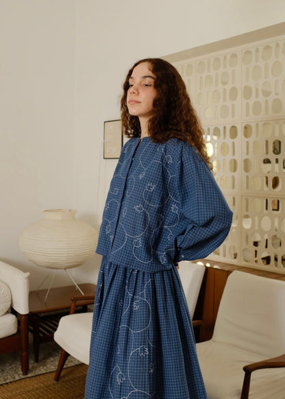 Thea | Washed Navy Checks Cotton Shirt — image 4
