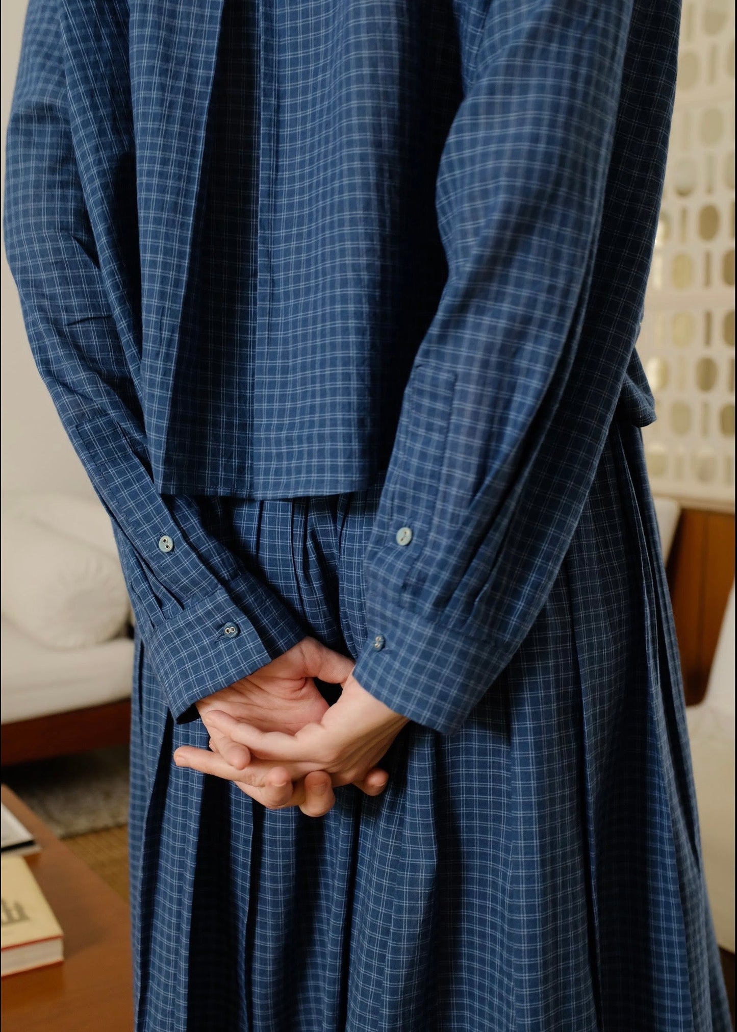Thea | Washed Navy Checks Cotton Shirt — image 5