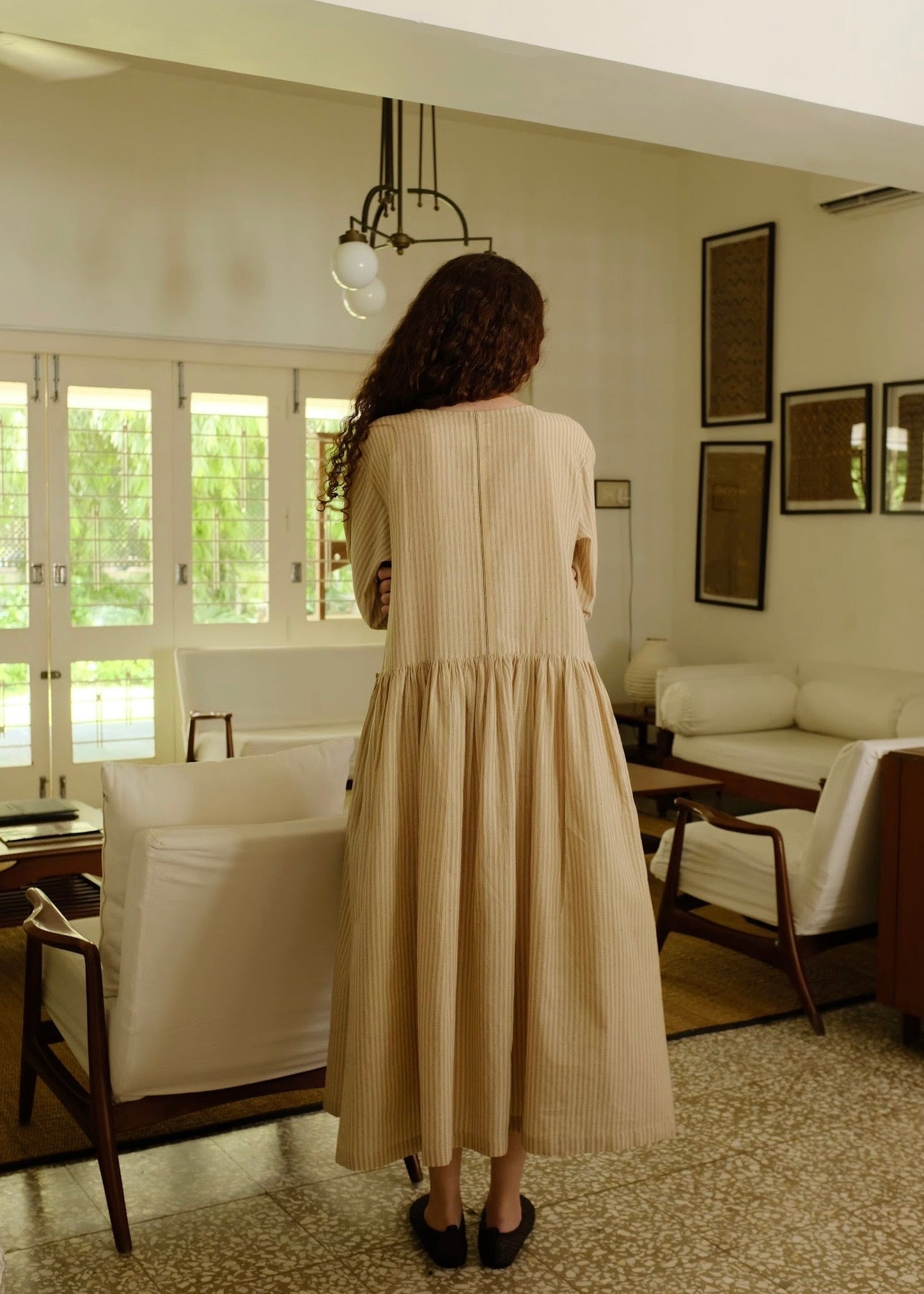 Blake | Oversized Drop-waist Sand Cotton Dress — image 6