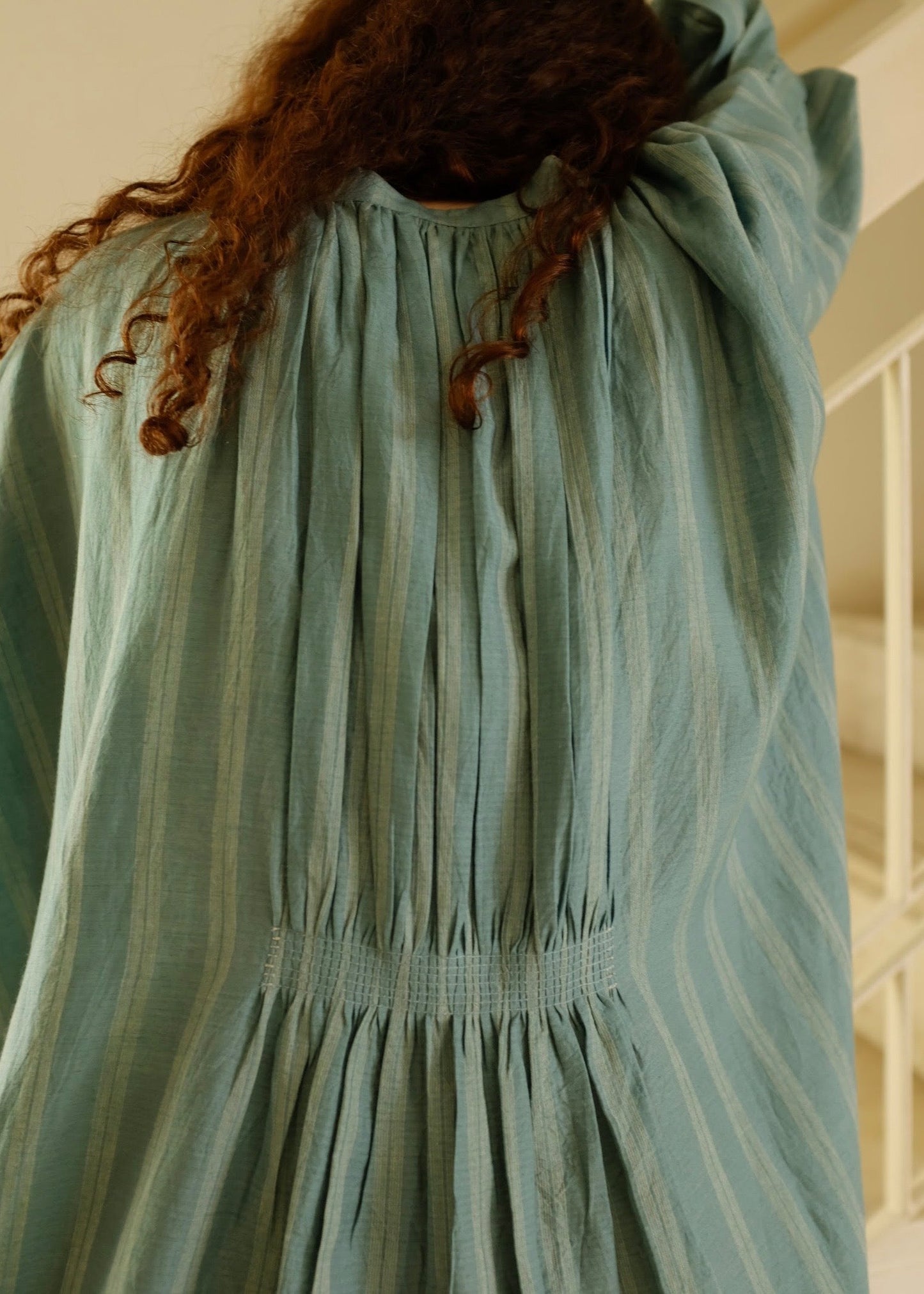 Maria | Pleated Sea Green Stripes Silk Top — image 6