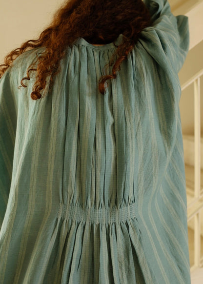 Maria | Pleated Sea Green Stripes Silk Top — image 6