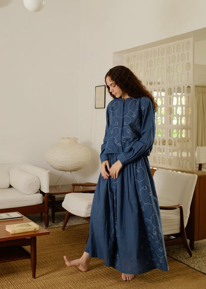 Thea | Washed Navy Checks Cotton Shirt — image 6