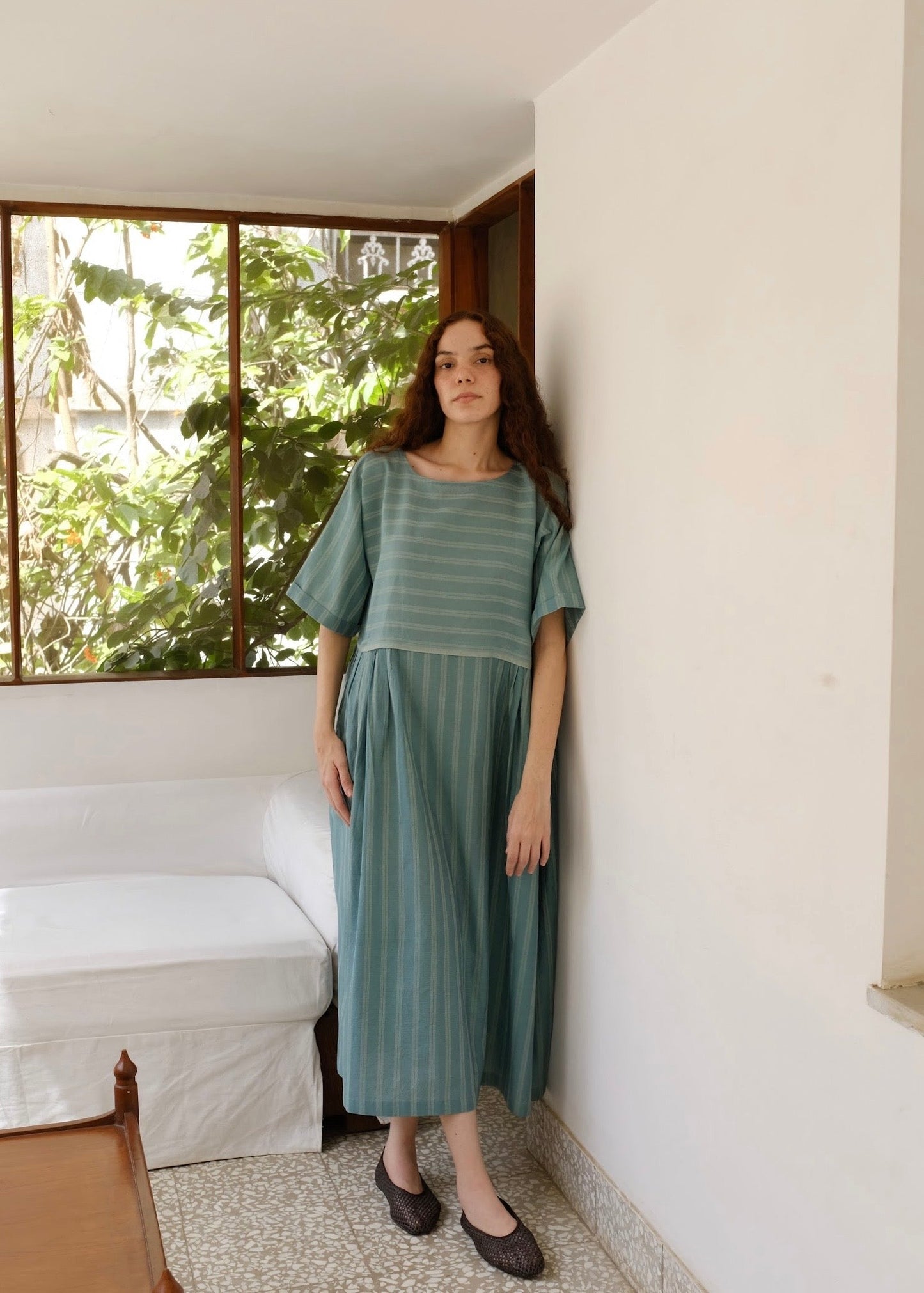 Nina | Relaxed Sea Green Silk Dress — image 7