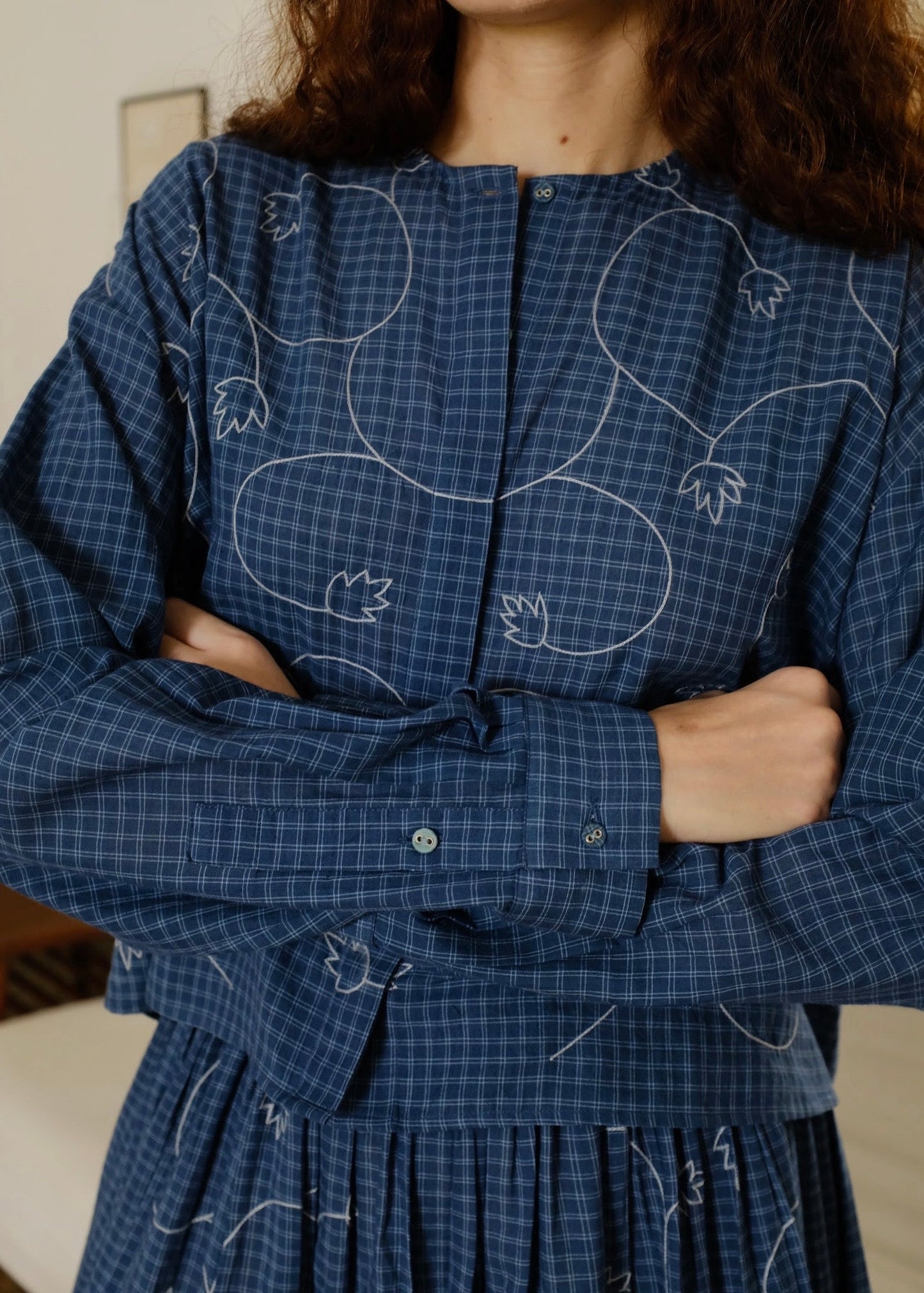 Thea | Washed Navy Checks Cotton Shirt — image 7