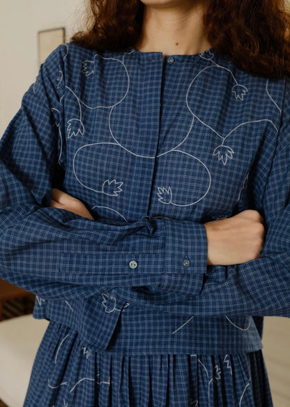 Thea | Washed Navy Checks Cotton Shirt — image 7