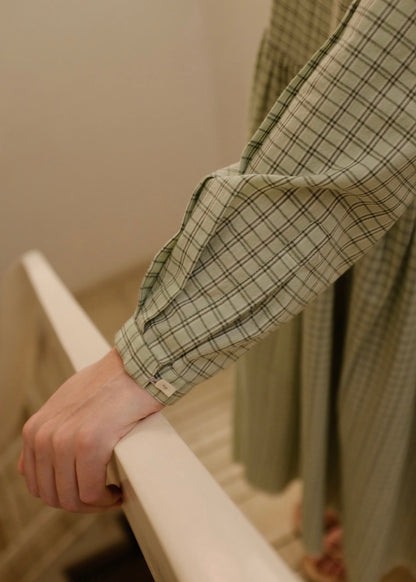 Blake | Oversized Drop-waist Smoke Green Checks Cotton Dress — image 8