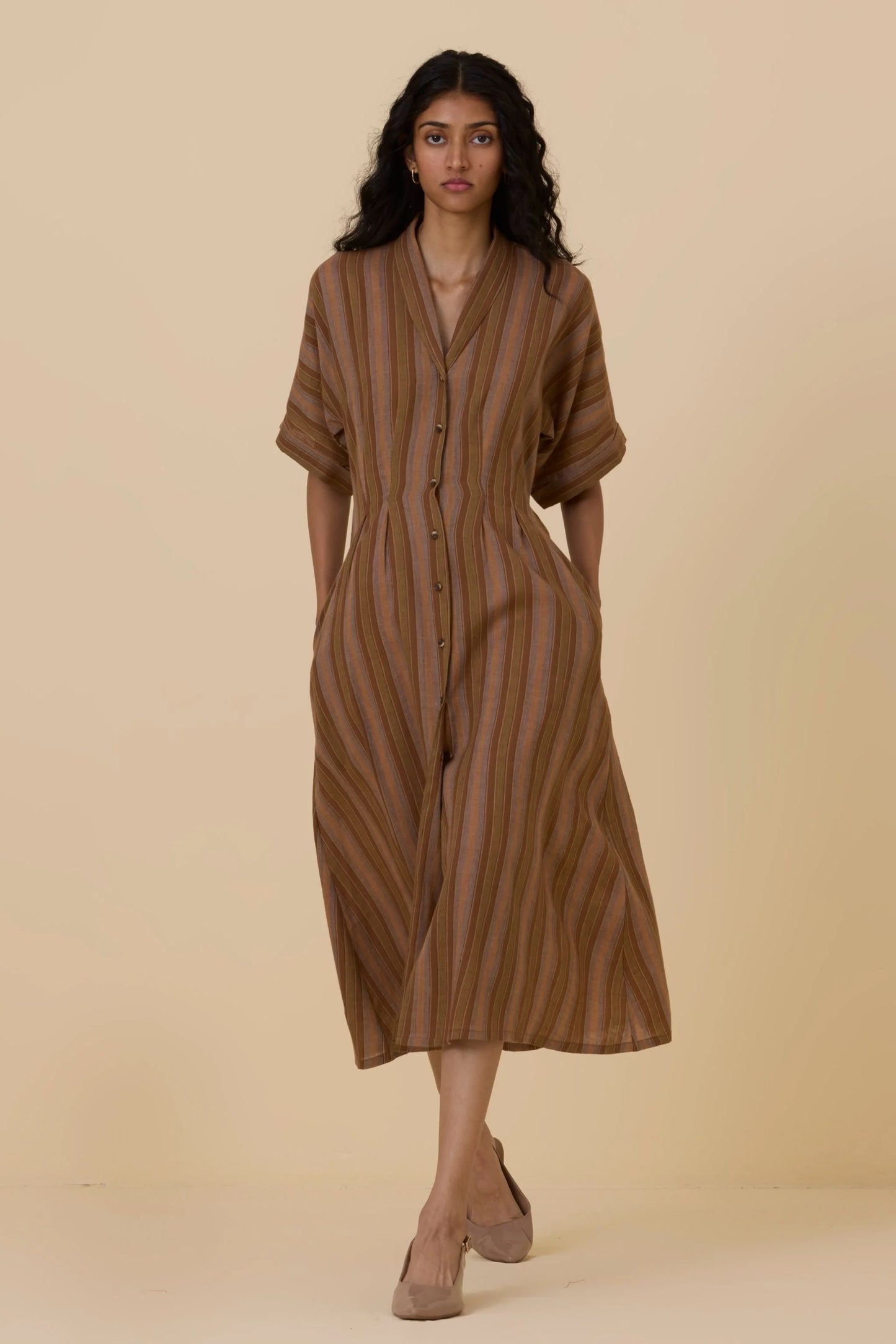 Qirat | Striped Handwoven Dress