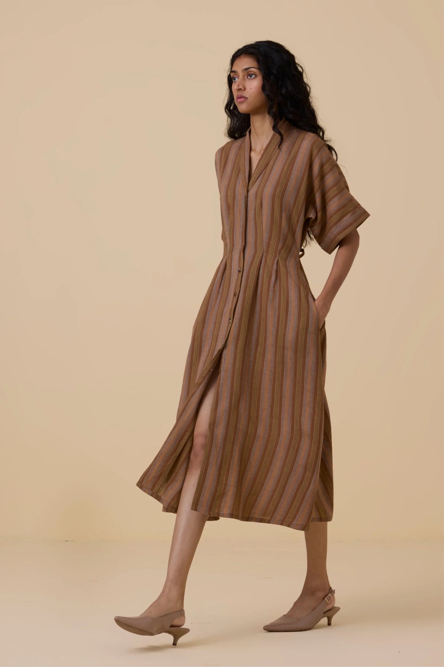 Qirat | Striped Handwoven Dress