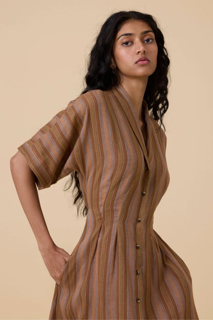 Qirat | Striped Handwoven Dress