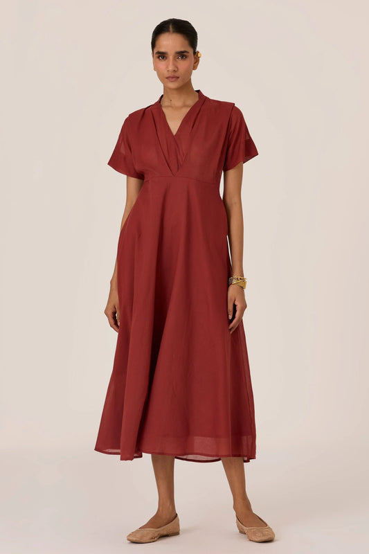 Raed | Umber Pleated Midi Dress