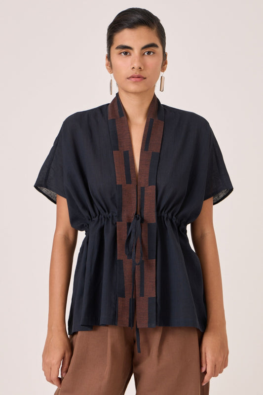 Sajith | Black Handwoven Tie Top