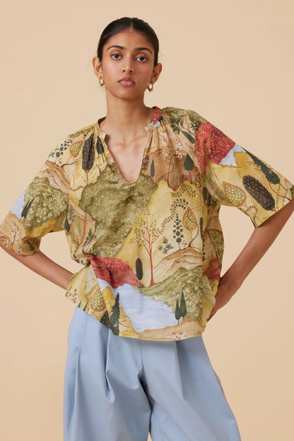 Bheer | Ochre Print Top