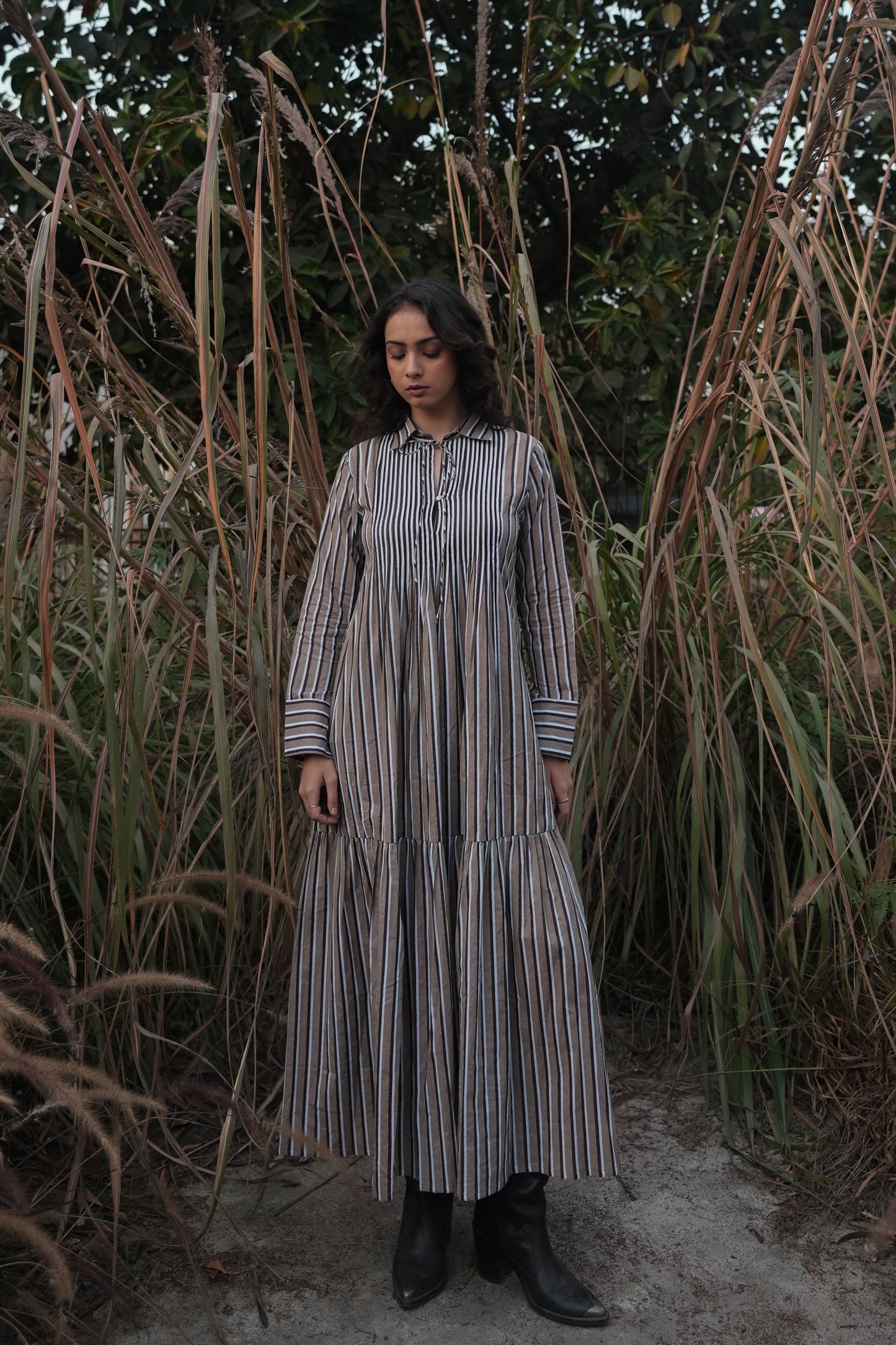 Akari | Striped Dress - Brown