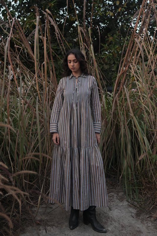 Akari | Striped Dress - Brown