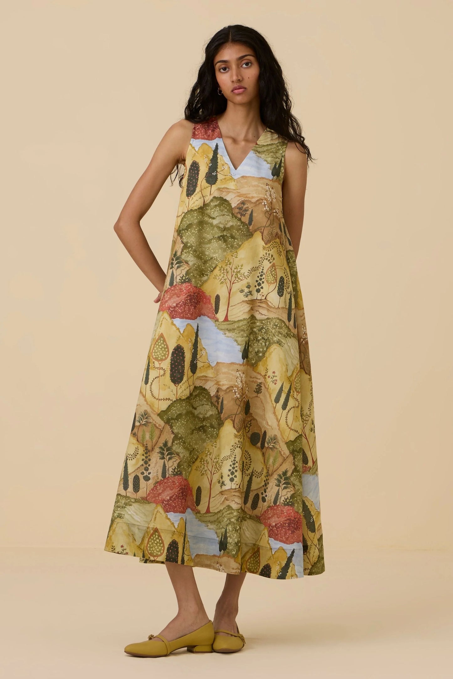 Riaz | Ochre Print Maxi Dress