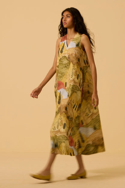 Riaz | Ochre Print Maxi Dress