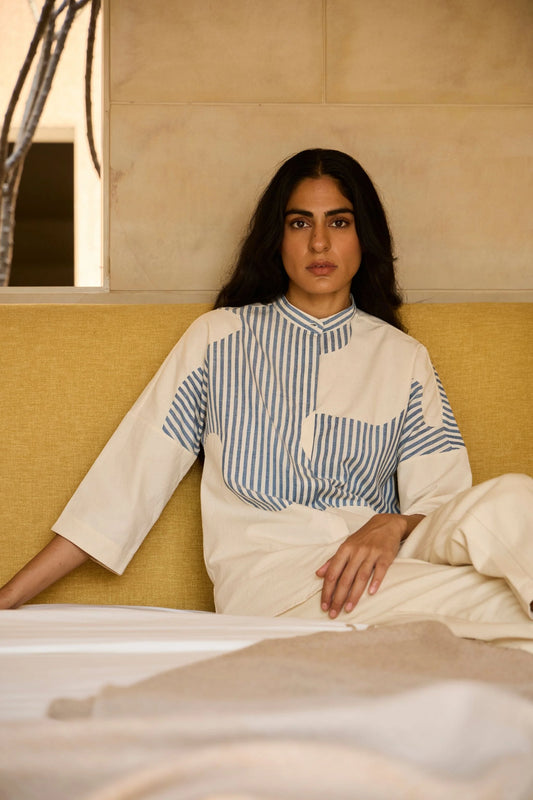 Blue | Striped Patchwork Shirt
