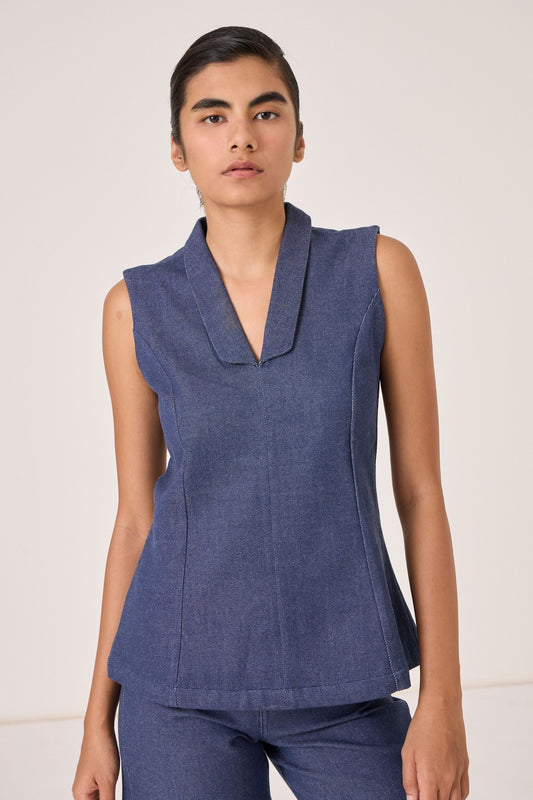 Maira | Handloom Denim Waistcoat