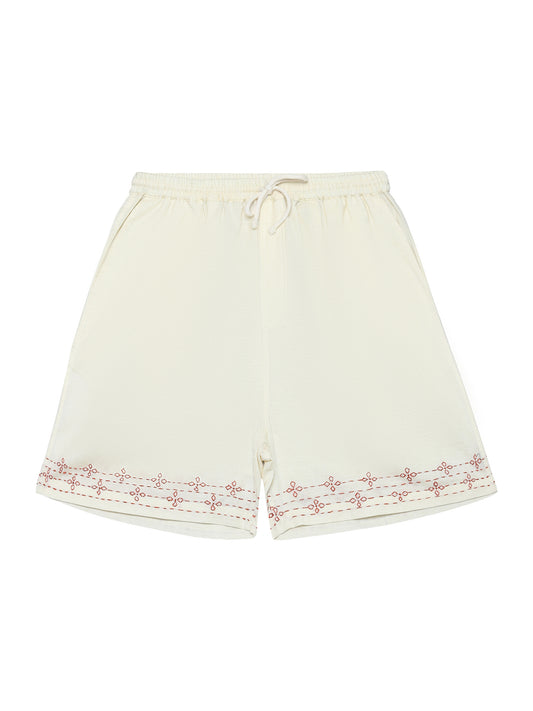 Kharekh | Hand Embroidered Linen Shorts