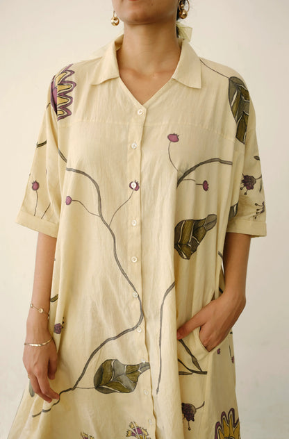 Summer Daydream Dress | Hand-painted Panelled Shirt Dress
