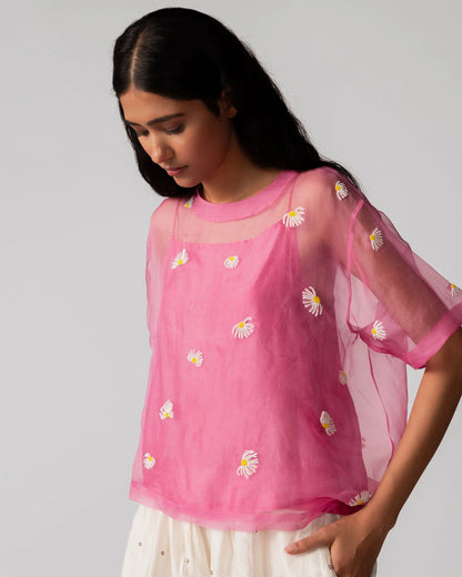 Gulbahar | Pink Organza Top