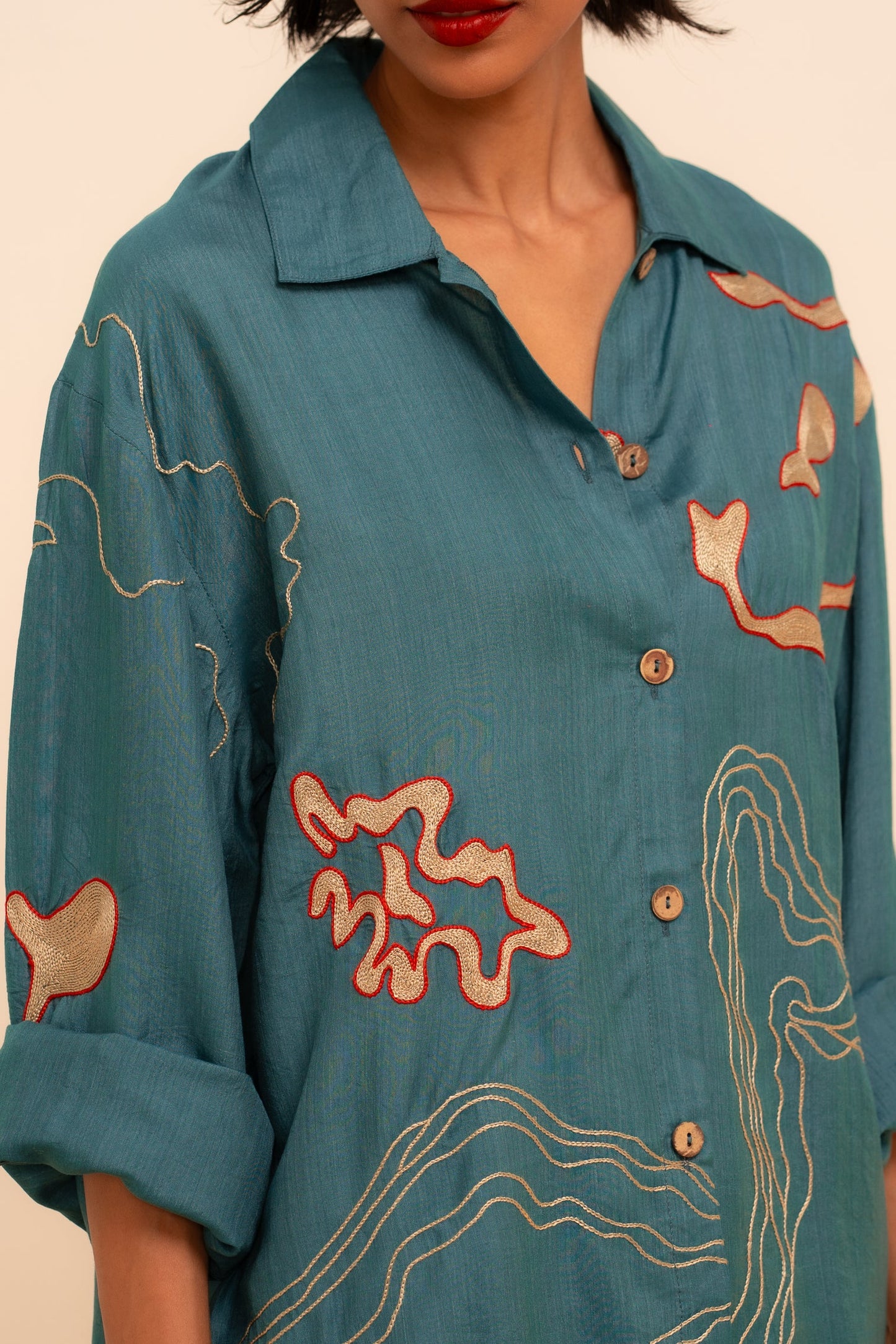 Samudram | Coral Silk Shirt