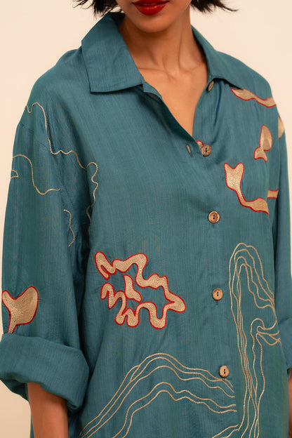 Samudram | Coral Silk Shirt